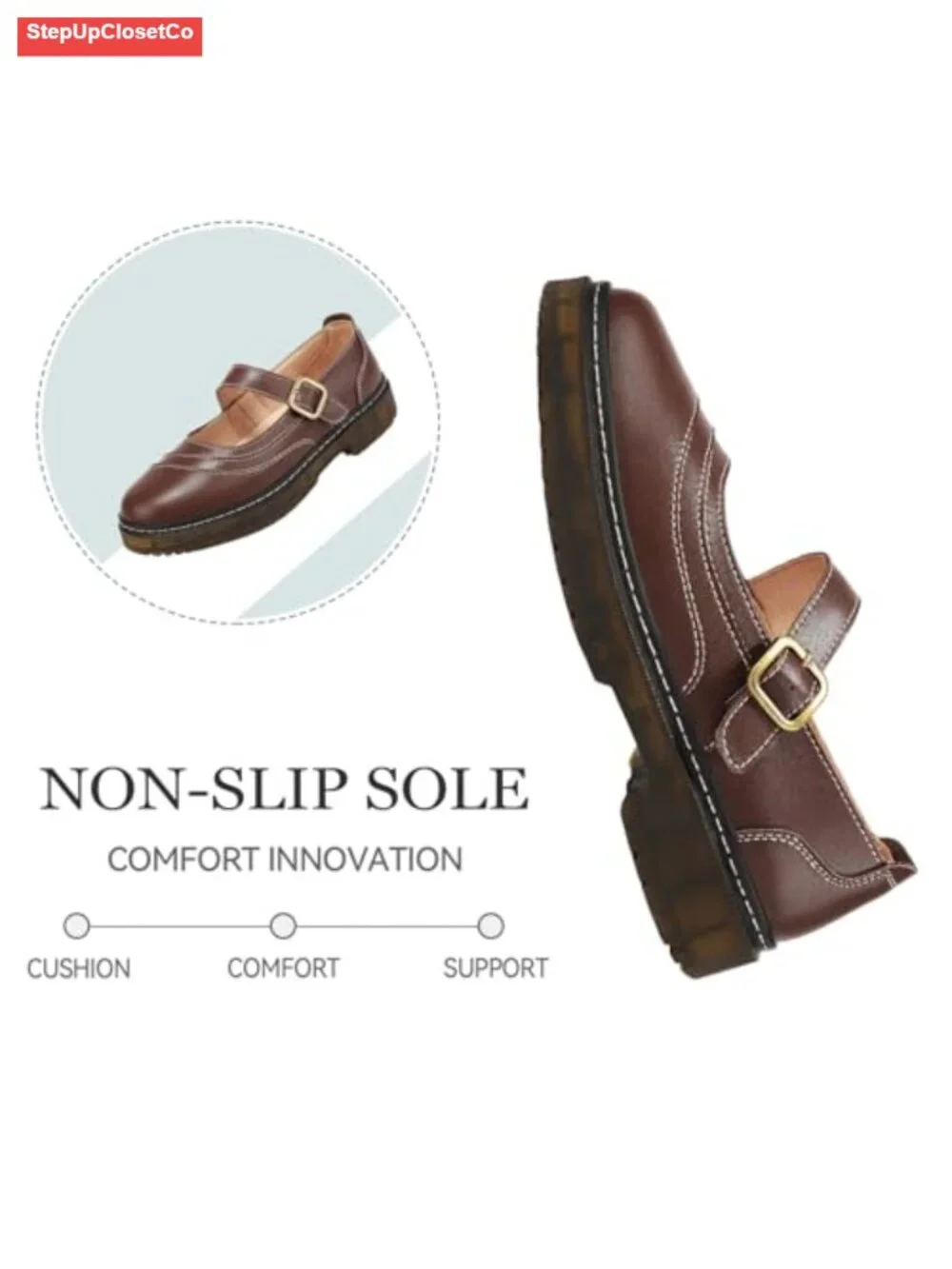 Women's Mary Jane Flats Genuine Leather Adjustable Strap Comfortable Dress Shoes